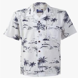 Mens Hawaiian Cotton Aloha Shirt, Short Sleeves Button